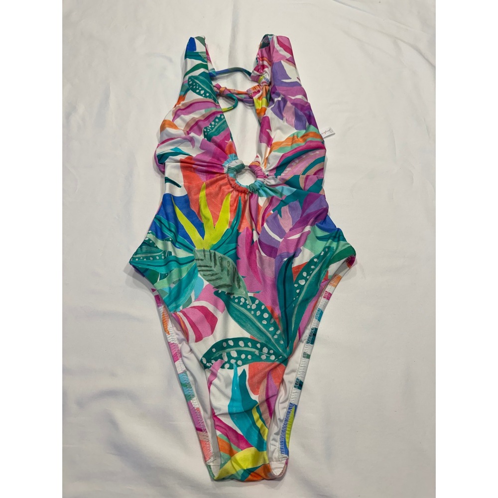 Sunshine 79 One Piece Swimsuit Tropical Floral Ring Front Small Multi Excellent